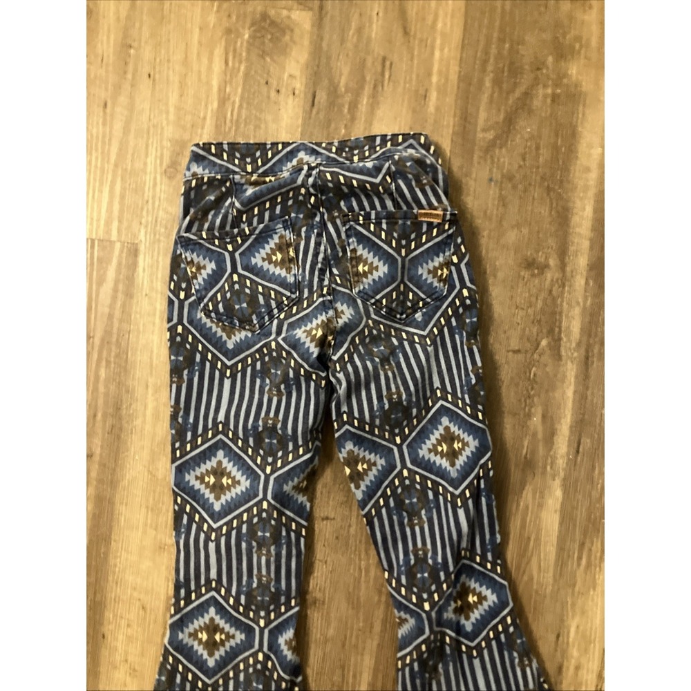 Rock & Roll Denim Bell Jeans Womens 24 30" Inseam Blue Flare Aztec Print - Picture 2 of 12